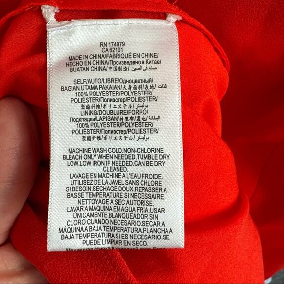 BCBGMaxazria Red Asymmetrical Ruffled Square Neck Dress Size 6 - Picture 7 of 7